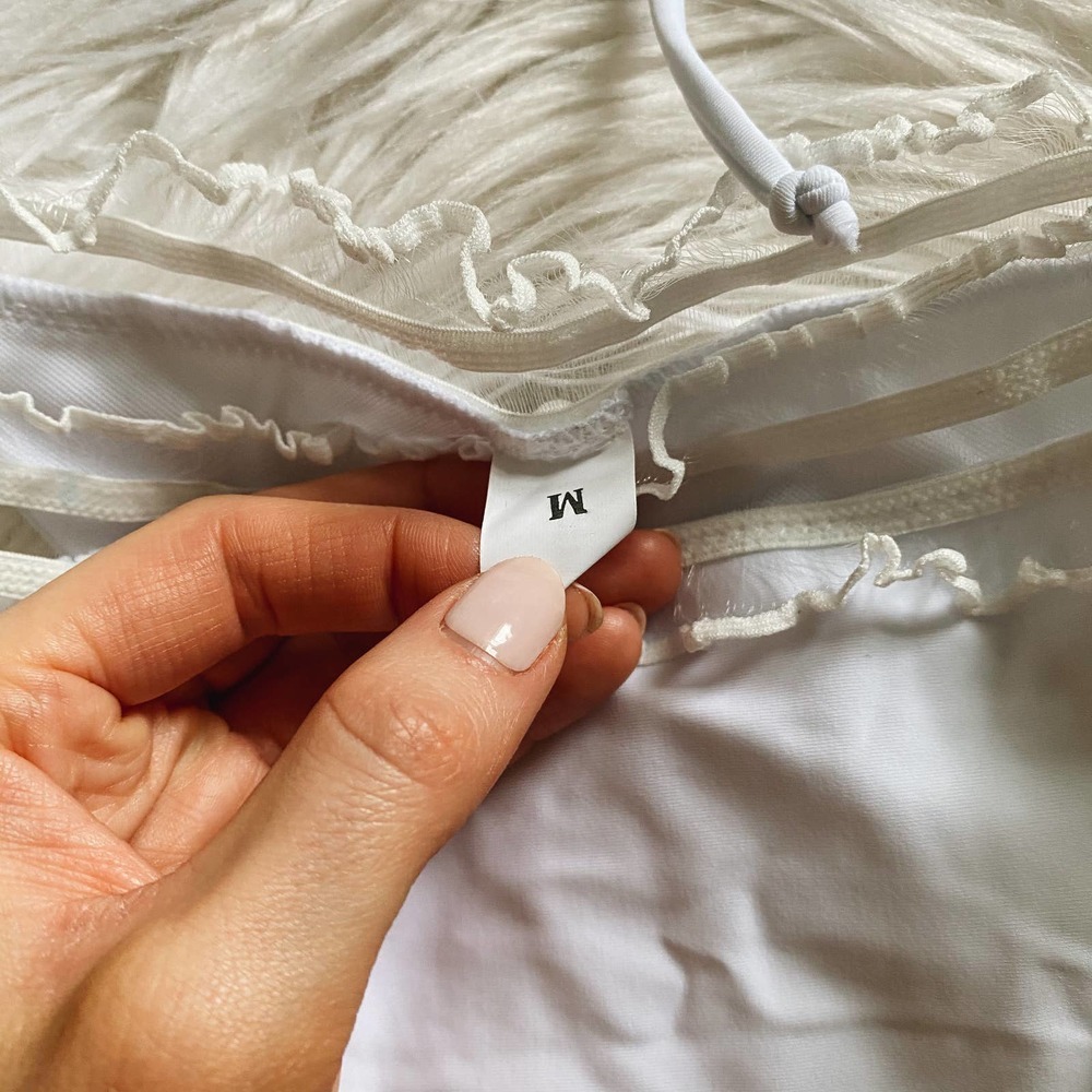 White Delicate Off Shoulder Ruffle Bikini - Picture 7 of 10